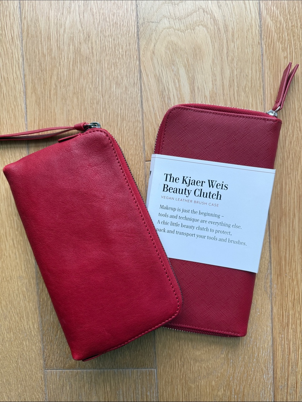 Kjaer Weis Red Vegan Leather clutch  and and brush case set
